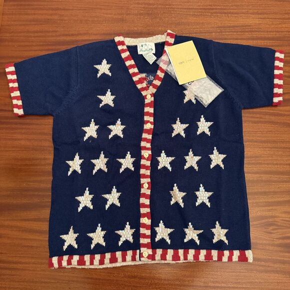 Quacker Factory Women Medium Sweater Patriotic NWT USA Flag Stars Button Covers - Picture 1 of 7